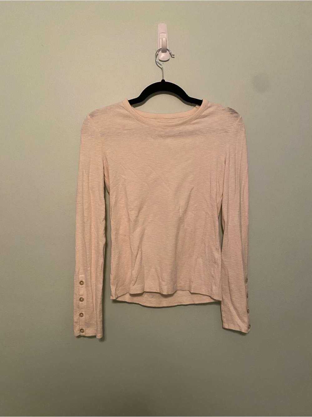 Madewell Long Sleeve Crewneck Top in Cream with Button Cuffs